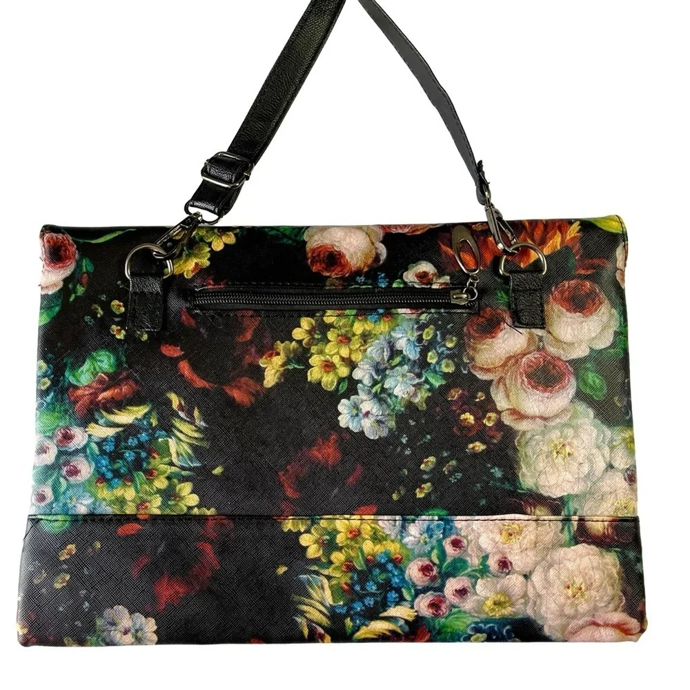 Floral Retro Faux Leather 13 inch Studded Envelope Clutch Detachable Strap